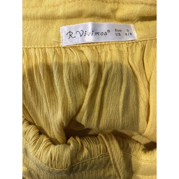 R.Vivimos Small Mustard Boho Halter  Backless Lace Polkadot Dip Hem Mini Dress - Picture 3 of 9